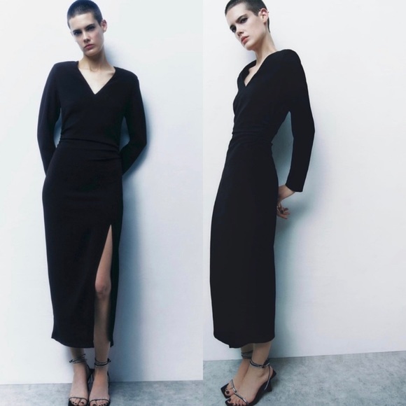 ZARA RUCHED MIDI DRESS - Picture 1 of 5